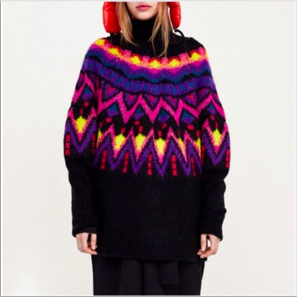 EUC Zara Multicolor Geometric Sweater - Picture 6 of 13